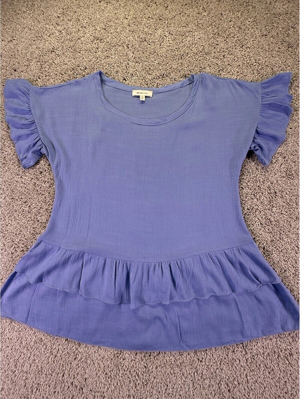 Hailey & Co. Women’s Boho Blouse Size Medium Blue Short Sleeve Summer